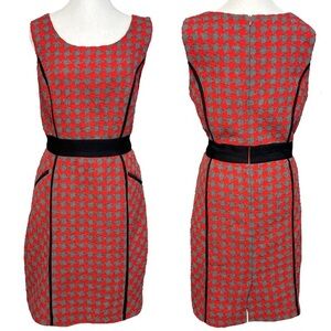 Vintage Ice Woven Houndstooth Sheath Dress Classic Office Chic Red Gray Size 12